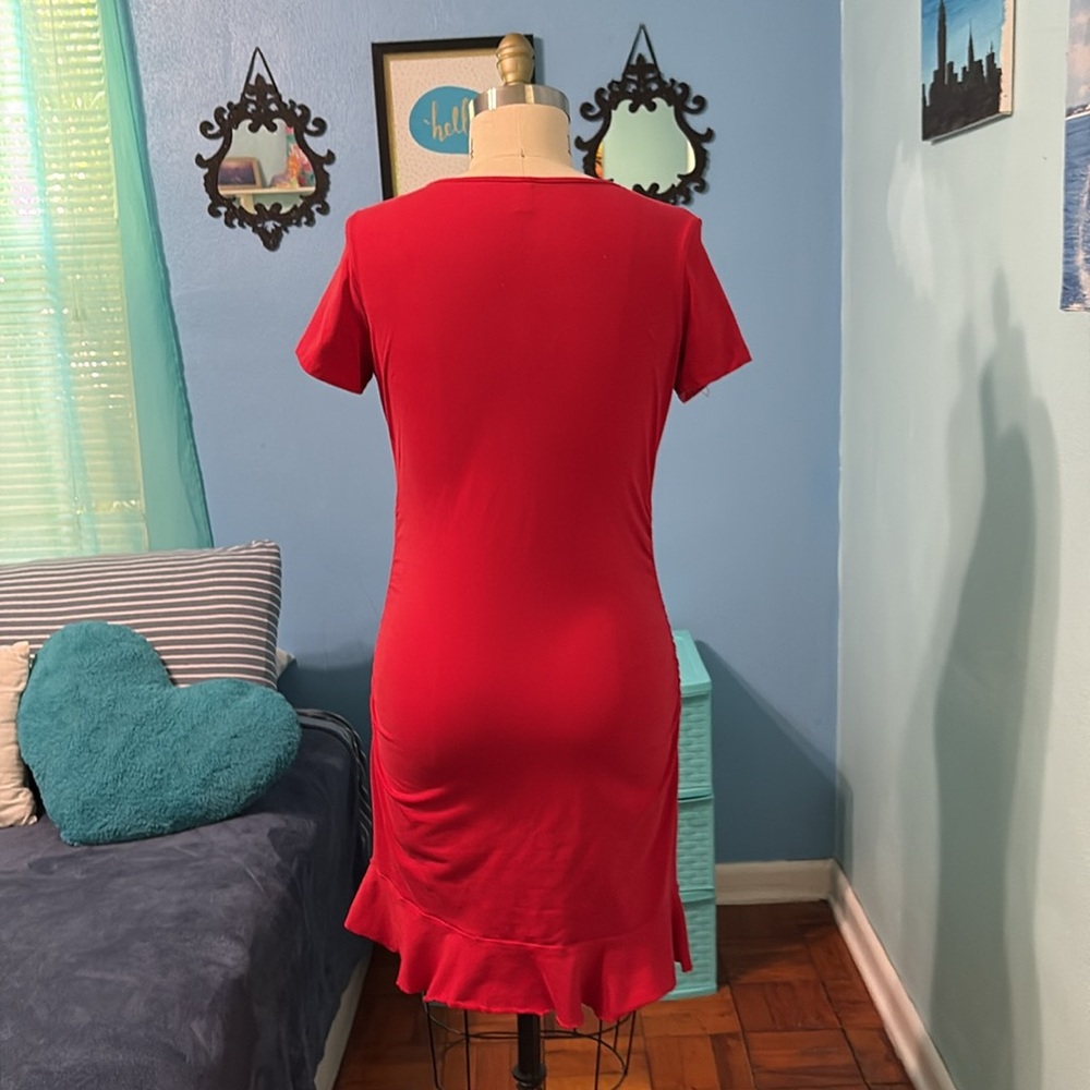 Flirty Red Ruffle Hem Dress - Picture 5 of 9